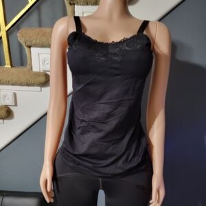 Sleek Black Lace-Trimmed Chemise